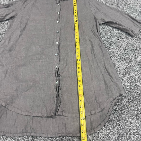 Modamalfi Made In Italy 100% Linen Button Front Shirt Dress Taupe Grey M/L - Picture 3 of 9